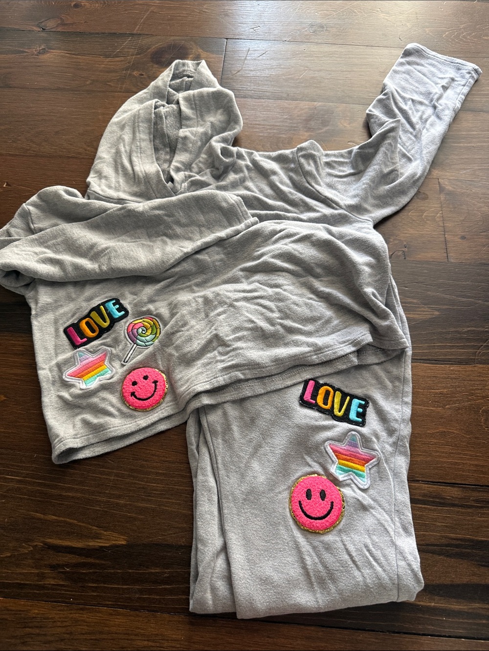 Gray Hoodie & Jogger Set with Colorful Patches